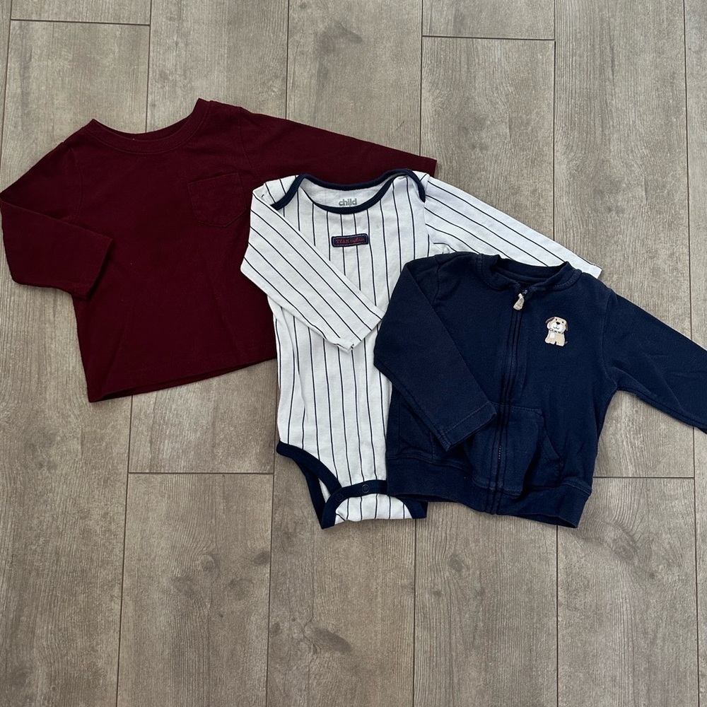Carters + garanimals Baby boy zip jacket and two long sleeve shirts